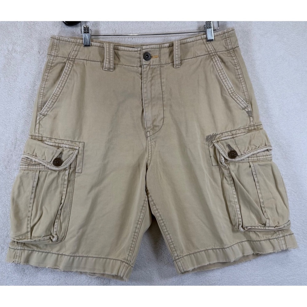 American Eagle Outfitters Y2K Men KhakiTan Cargo Shorts Field Tested Distressed
